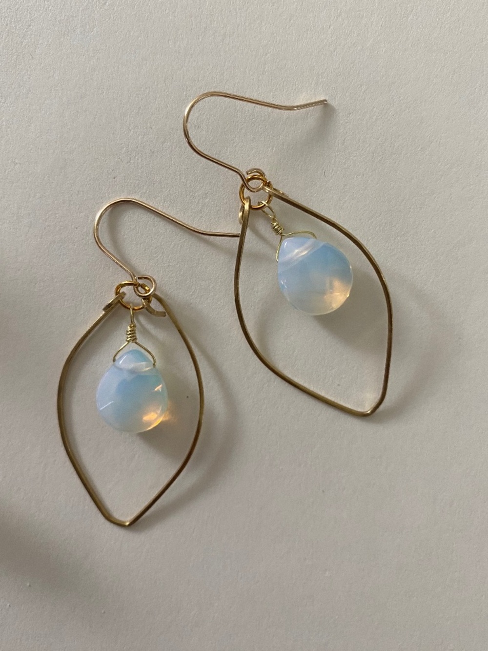 Handmade White Opal Hoop Earrings - Picture 2 of 3